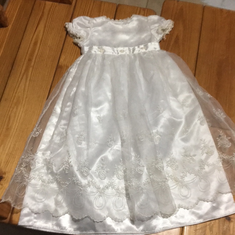 White baby dedication dress. Flower tulle & waist